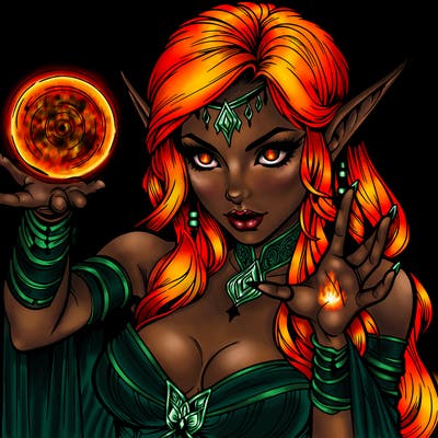 realistic scary beautiful elf sorceress casting spell