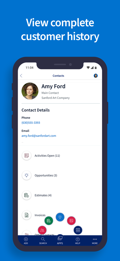 Method CRM mobile app displaying complete customer history and contact details