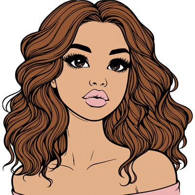 realistic girl with wavy hair and lips
