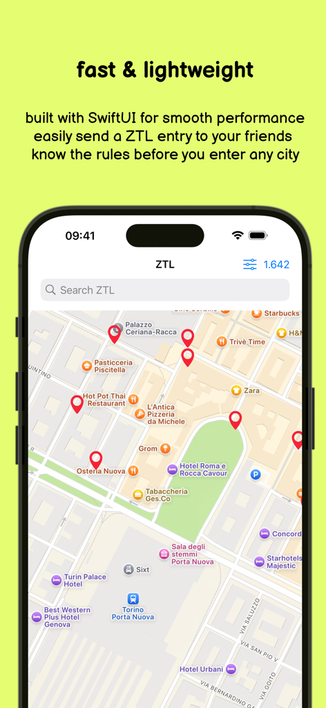 ZTL - Interactive map of ZTL zones in Italy within the ZTL mobile app.