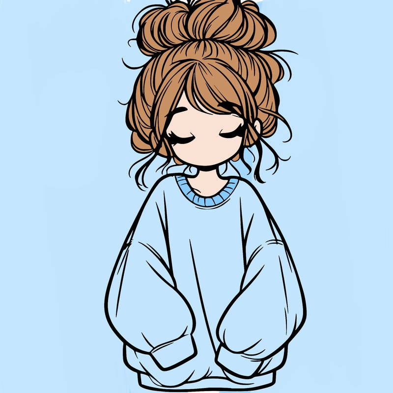 girl with baggy sweatshirt and messy bun