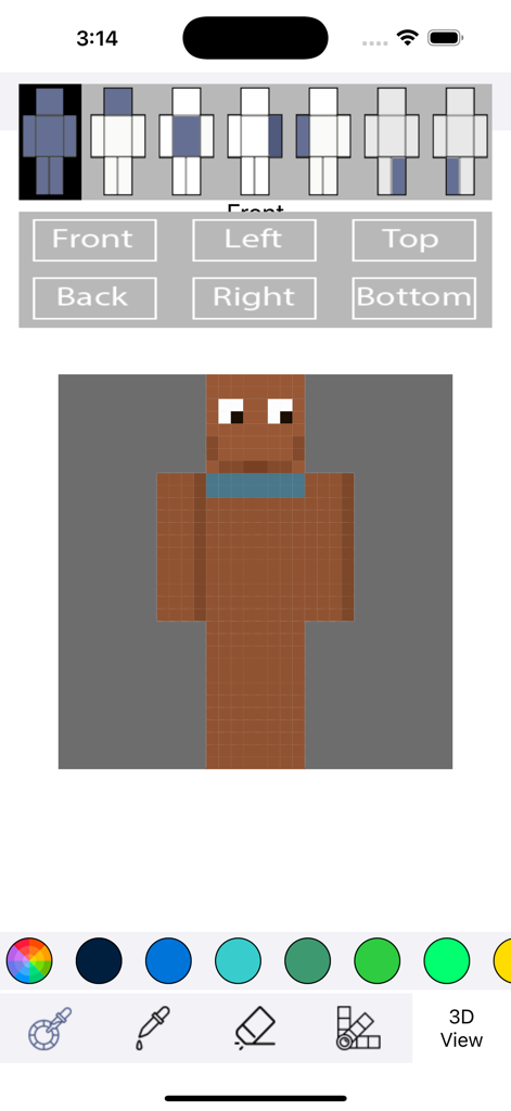 Animal Skins for Minecraft ! - A mobile app interface for creating custom animal skins for Minecraft featuring a pixelated brown character and editing tools