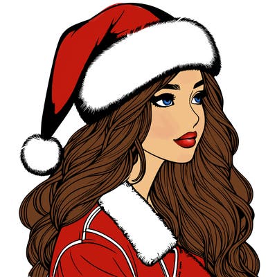 realistic girl in santa hat