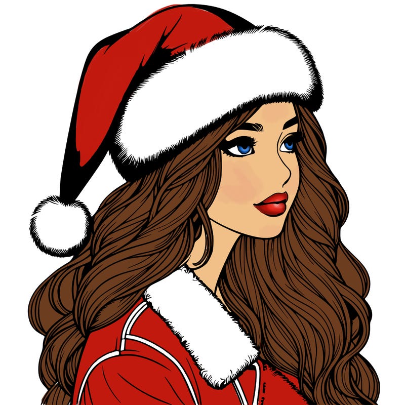 realistic girl in santa hat