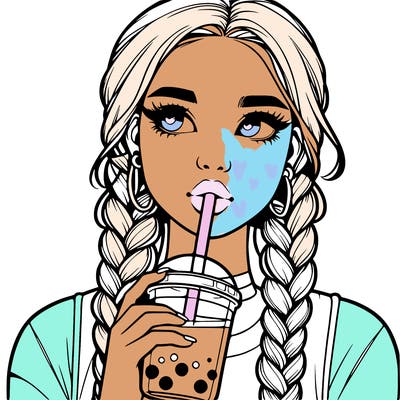 realistic girl with braided hair drinking boba