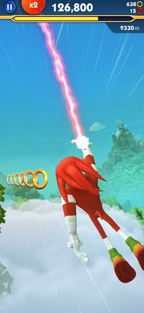 Sonic Dash 2: Sonic Boom - Knuckles utilise l'Energeam pour se balancer à travers les nuages ​​dans Sonic Dash 2