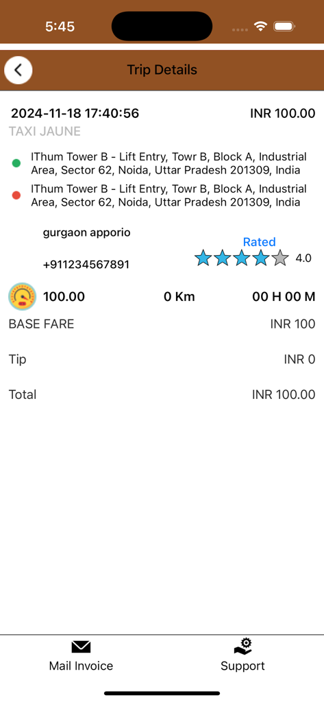 Panda User - Uno screenshot dell'app Panda User che mostra i dettagli di una corsa in taxi compresa la tariffa totale e il luogo di prelievo.