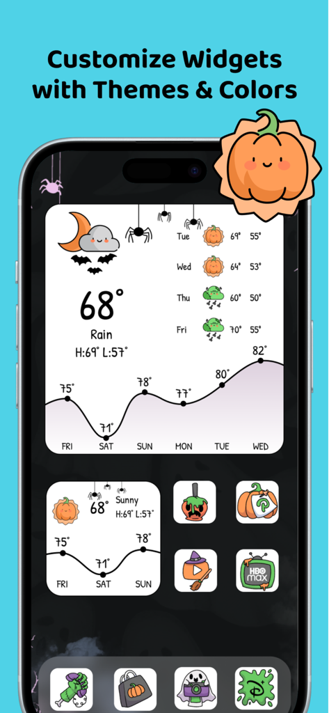 Halloween themed aesthetic weather widgets and custom app icons from CuteWeather app