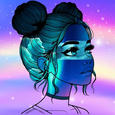 realistic girl with buns on the top of her head