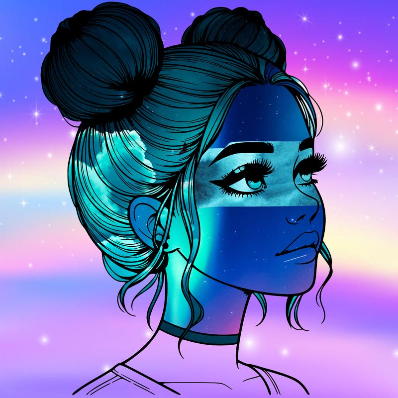 realistic girl with buns on the top of her head