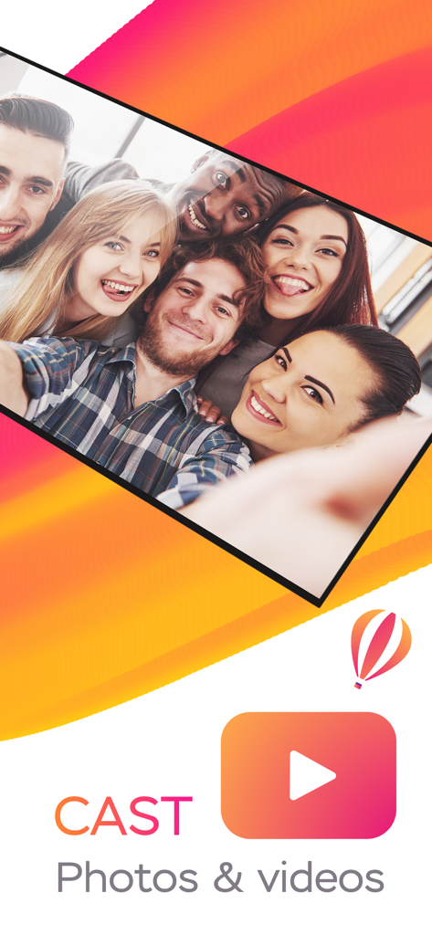Screen Mirroring Smart Tv Cast - A screen showing the cast photos and videos feature with a group selfie of friends.