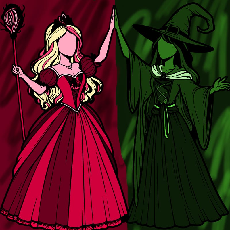 detailed realistic split of a princess and a witch