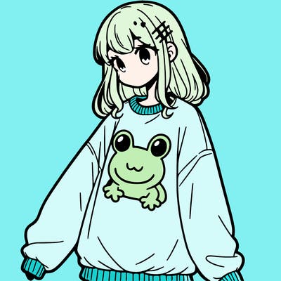 girl wearing frogging sweatshirt