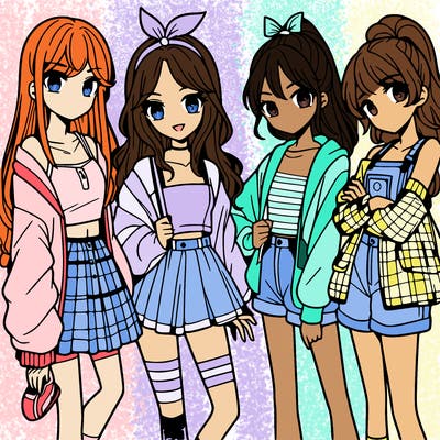 teen manga girls group of 4