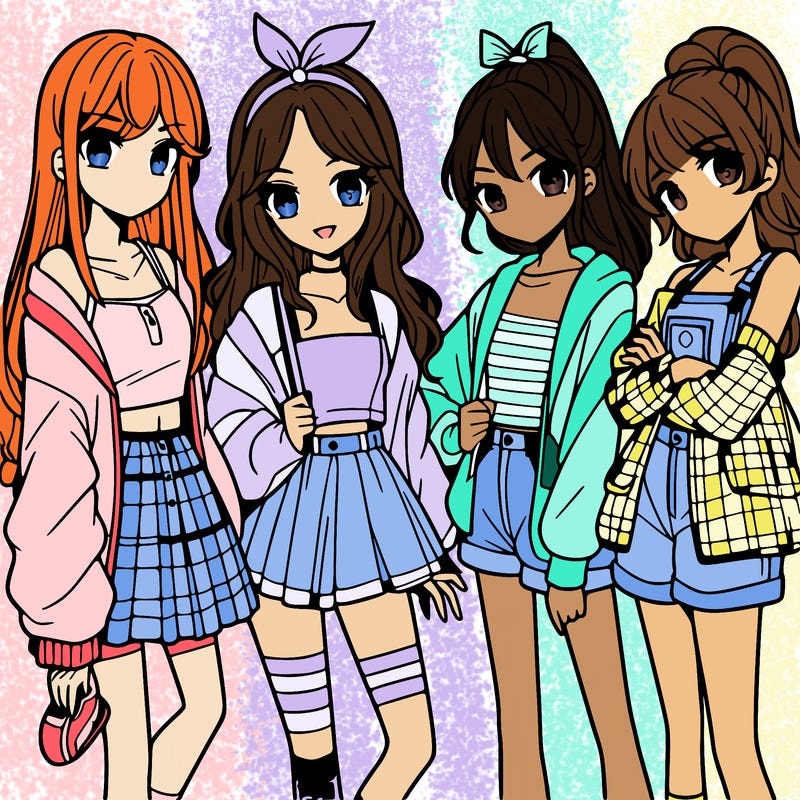 teen manga girls group of 4