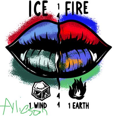 realistic lip split in fourth . 1 fourth ice 1 fire 1wind 1 earth