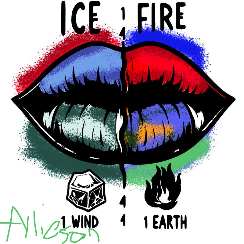 realistic lip split in fourth . 1 fourth ice 1 fire 1wind 1 earth