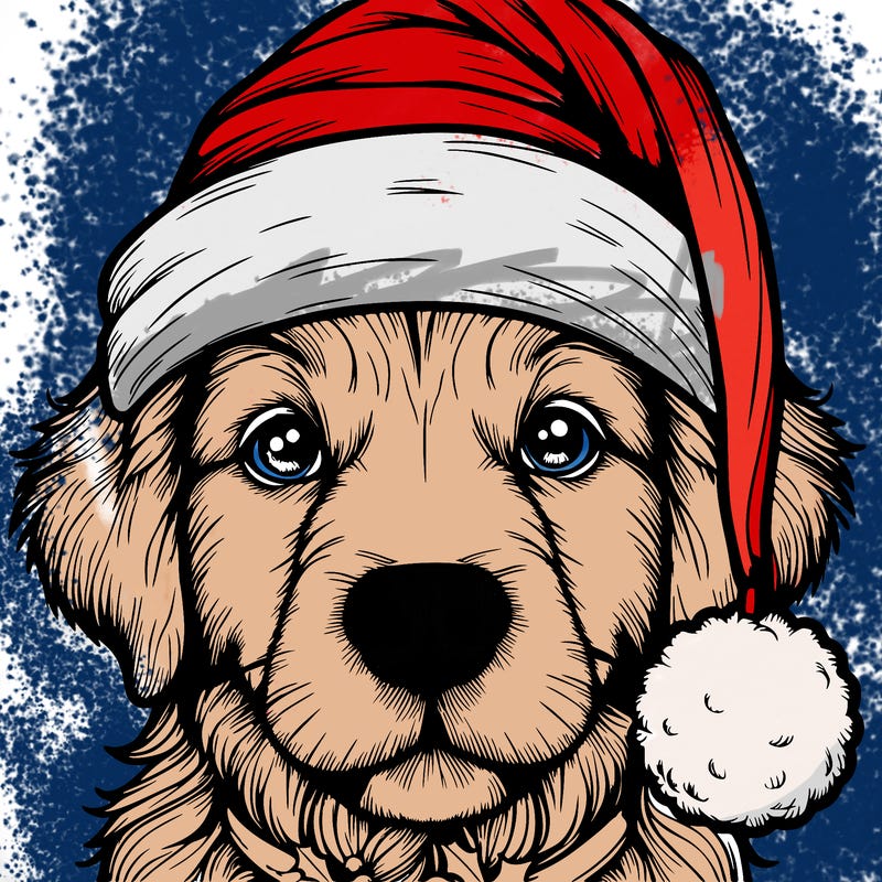 realistic dog with a christmas hat