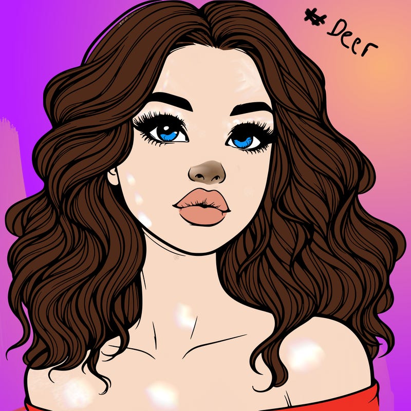 realistic girl with wavy hair and lips