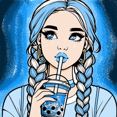 realistic girl with braided hair drinking boba