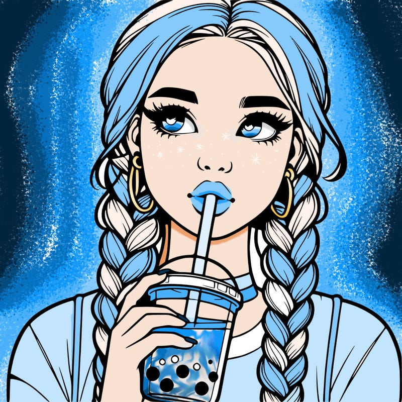 realistic girl with braided hair drinking boba
