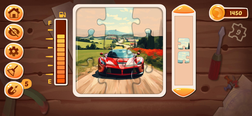 Truck Games Epic Jigsaw Puzzle - A red sports car jigsaw puzzle game interface for children
