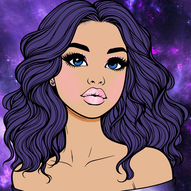 realistic girl with wavy hair and lips