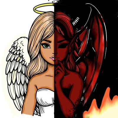 realistic angel half demon