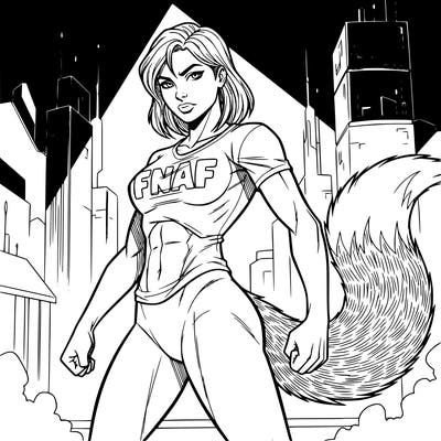 a girl with a shirt that says fnaf with a a fluffy tail
