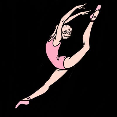gymnast doing a leap in a leotard with a bent back leg