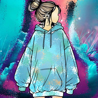 realistic girl with a oversized sweatshirt on and a bun