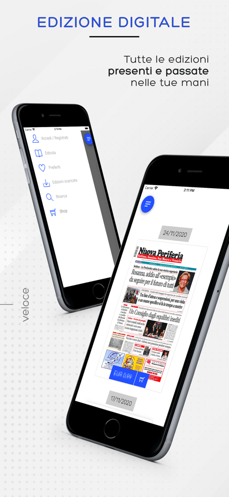 La nuova Periferia - Settimo - La nuova Periferia Settimo app displaying digital newspaper editions and side menu navigation
