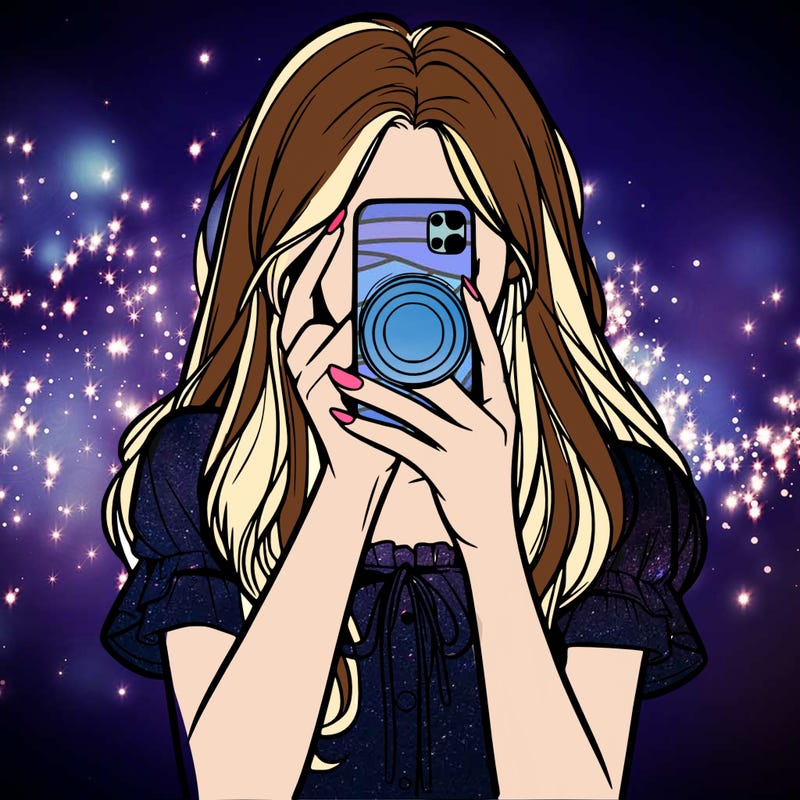 a realistic girl holding her phone taking pictures