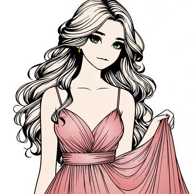 realistic girl in flowy silky prom dress
