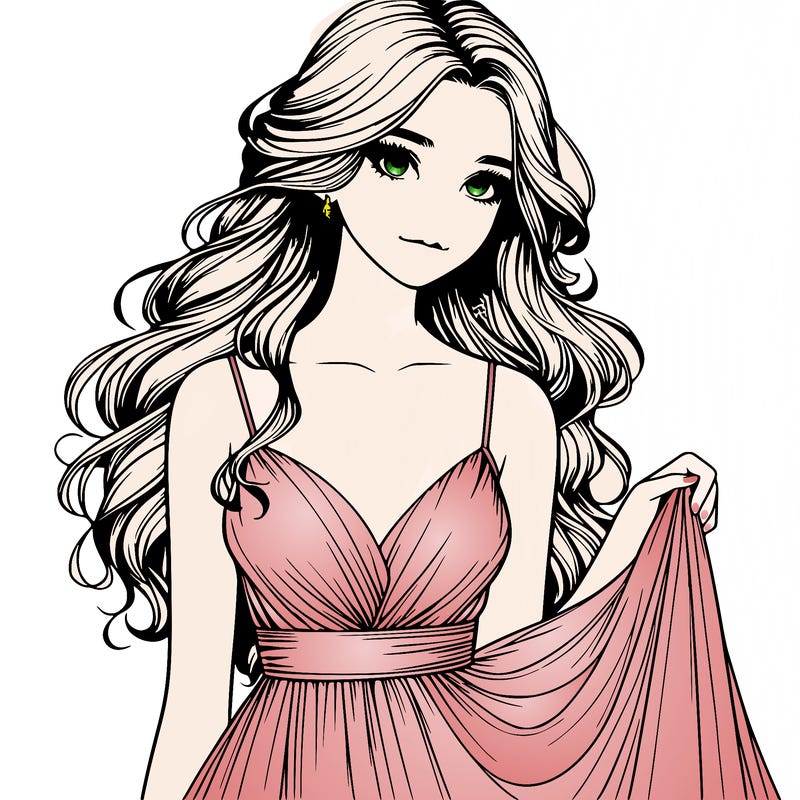 realistic girl in flowy silky prom dress