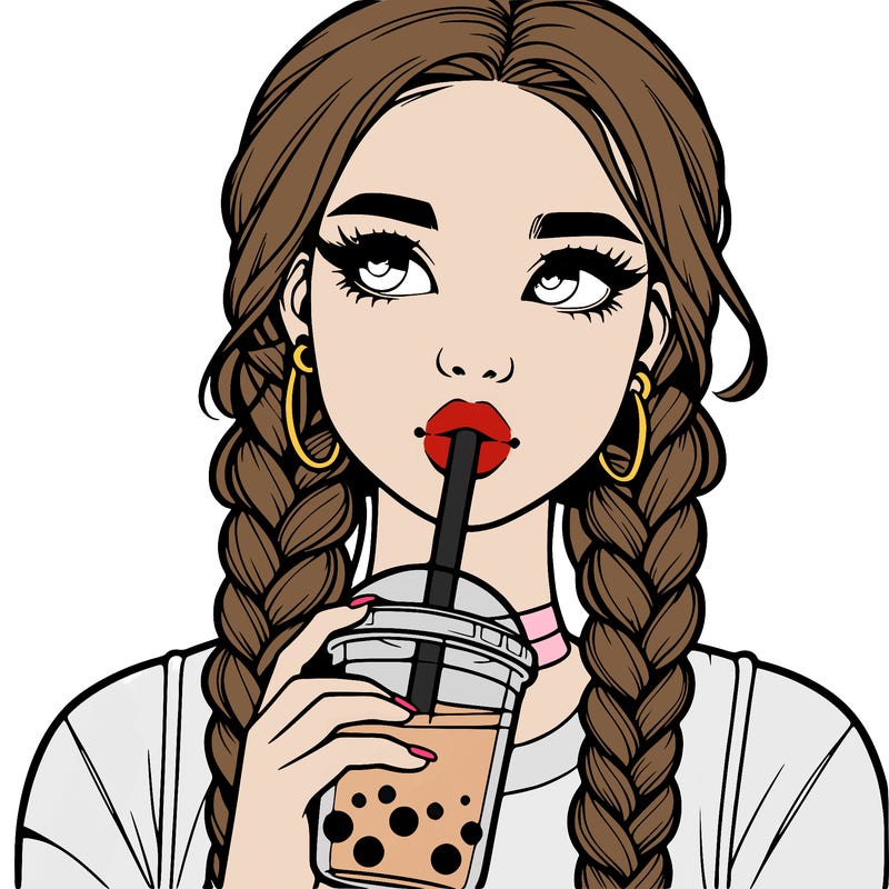 realistic girl with braided hair drinking boba