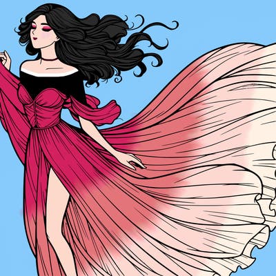 realistic woman in dress flowing the the wind