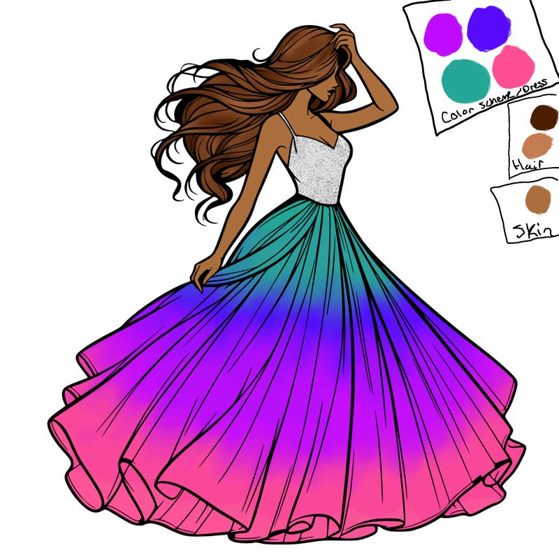 realistic woman with dress flowing in the wind