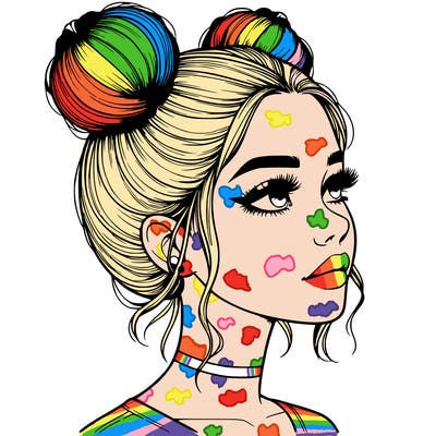 realistic girl with buns on the top of her head