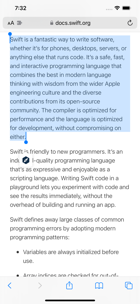 Web Translator for DeepL - Screenshot che mostra la selezione di testo su una pagina web tecnica in Safari per utilizzare l'estensione di traduzione DeepL.