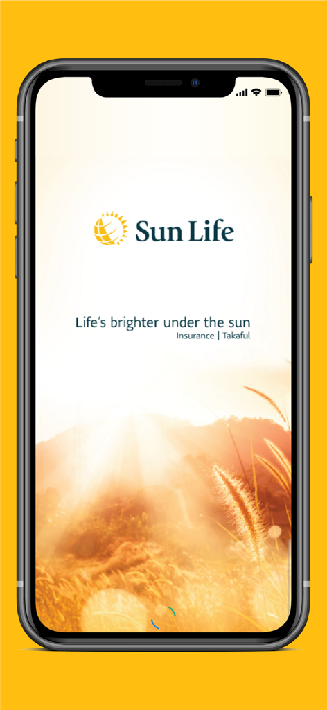 Splash screen of Sun Life SunAccess Malaysia app with logo and sunlit background