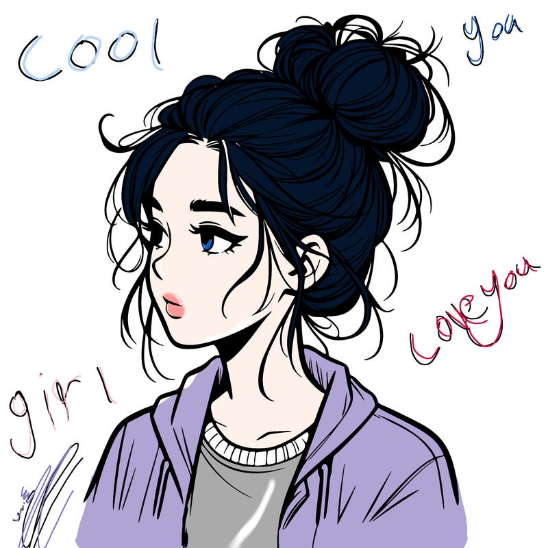 realistic teenage girl with a messy bun