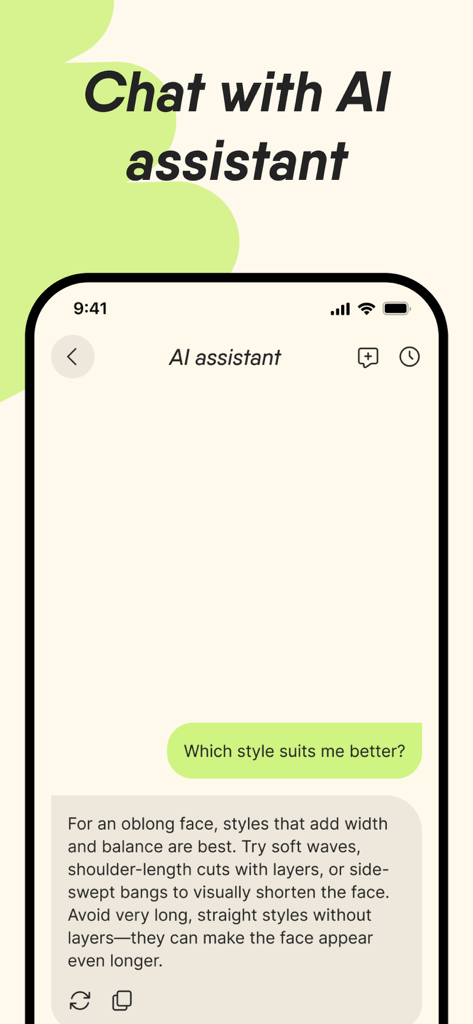 Face Shape Finder Detector - KI-Assistent gibt personalisierte Frisurenberatung für eine längliche Gesichtsform.