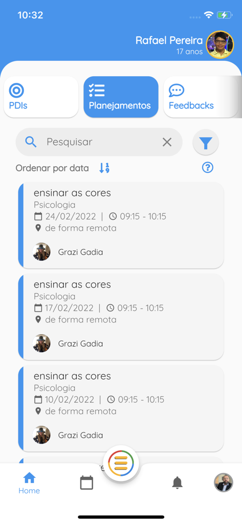 TiTa Therapy - Interfaccia mobile dell'app TiTa Therapy che mostra un elenco di sessioni di psicologia pianificate e registri terapeutici