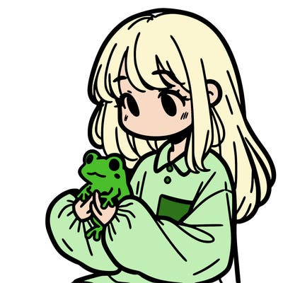 girl with long hair and a oversized shirt. and she is holding a frog