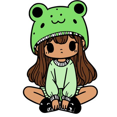a girl wearing a frog hat and some frog socks