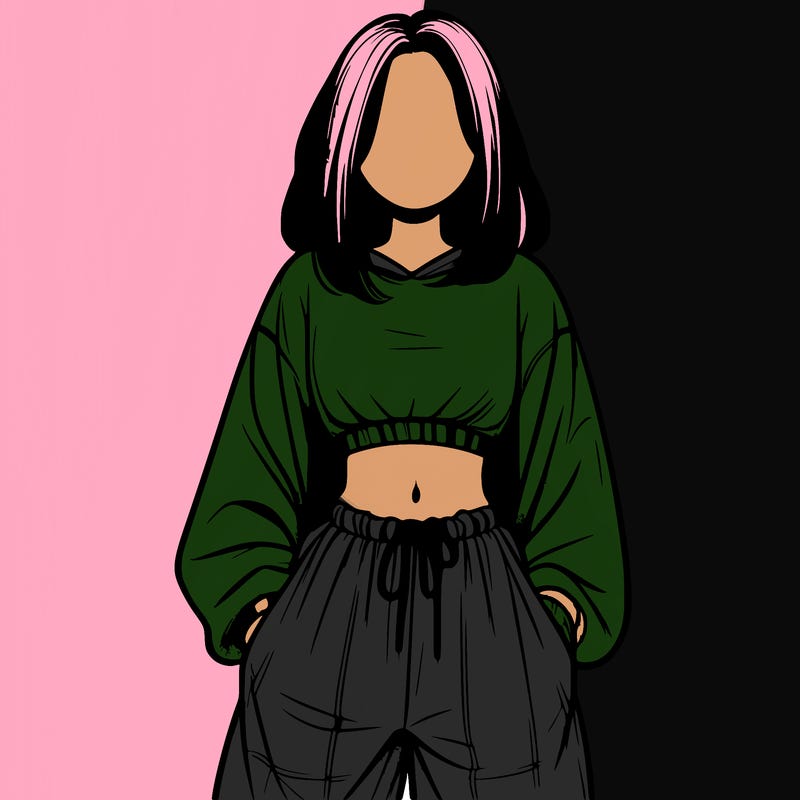 realistic girl faceless with baggy pants and a crop top