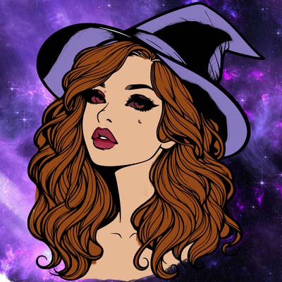 realistic witch girl with wavy hair and lips
