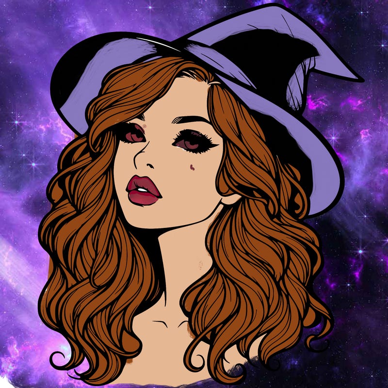 realistic witch girl with wavy hair and lips