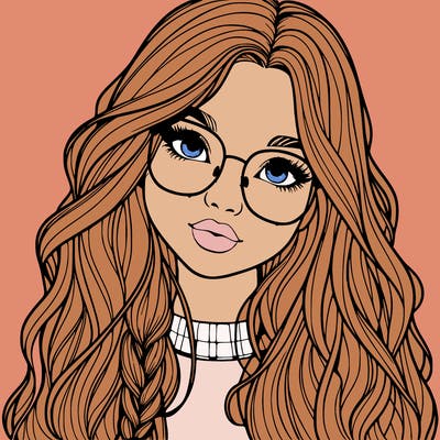 girl with long hair and freckles and glasses realistic
